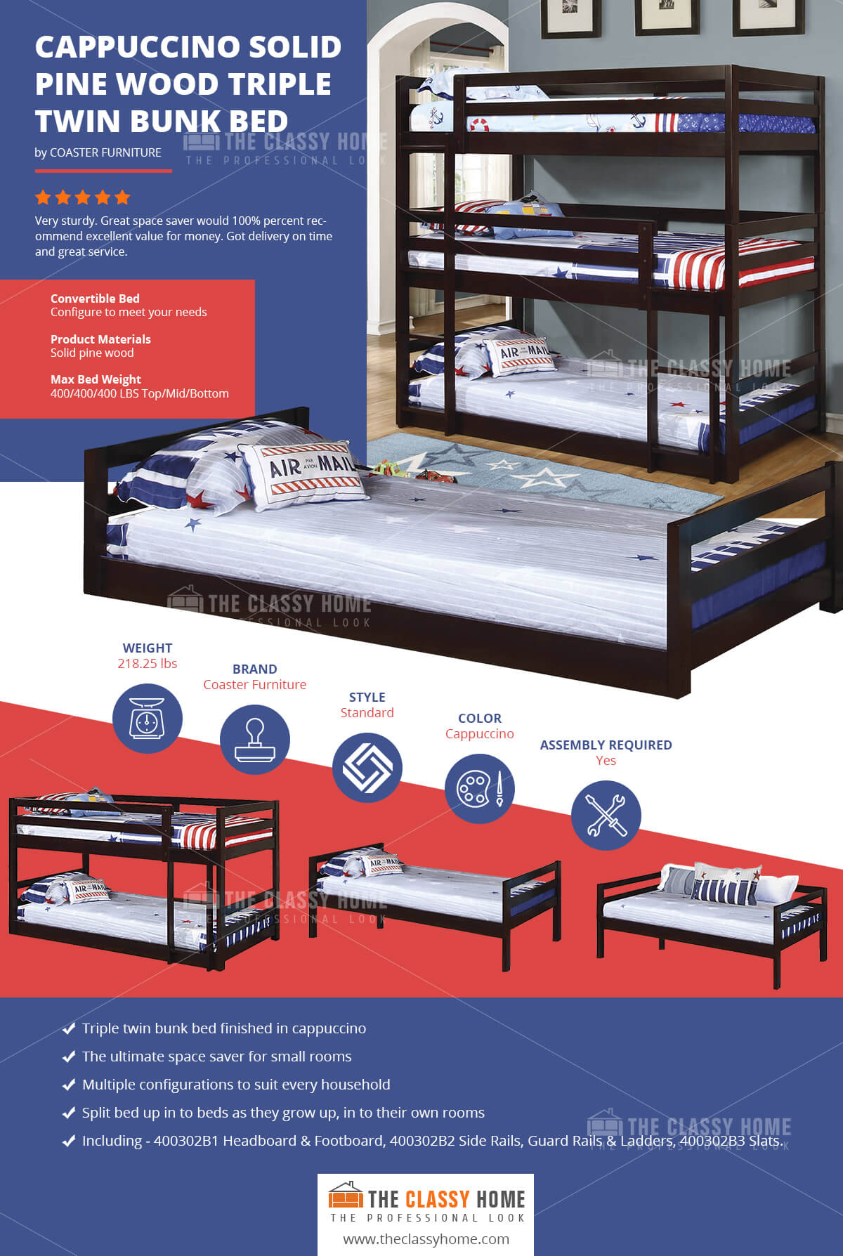 Coaster Furniture Sandler Cappuccino, Coaster Bunk Bed Assembly Instructions