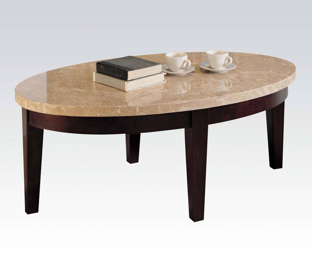 Britney Transitional White Walnut Marble Wood Oval Coffee Table | The ...