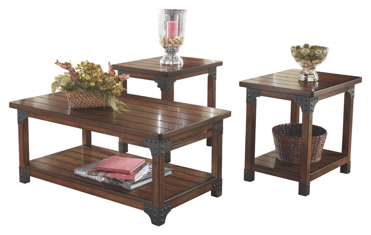 Ashley Furniture Murphy Medium Brown 3pc Coffee Table Set The
