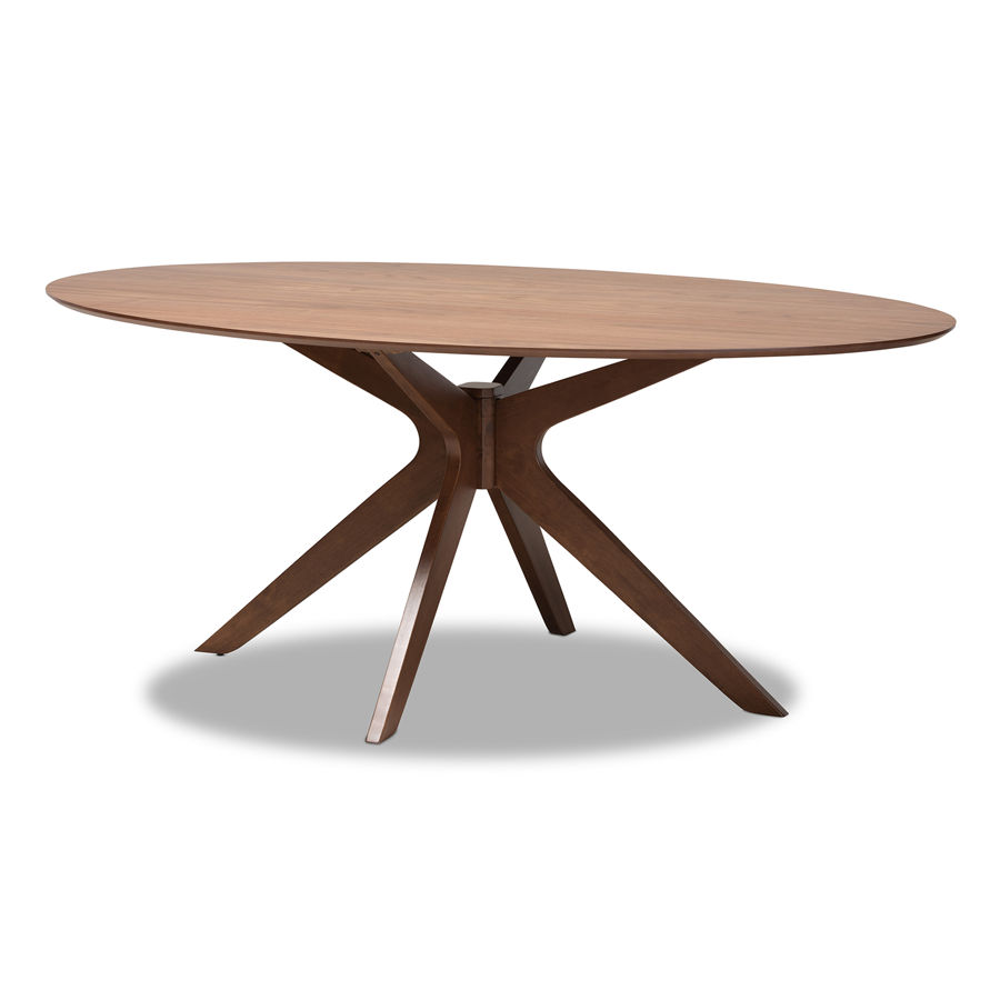Baxton Studio Monte Walnut Brown Wood 71 Inch Oval Dining Table