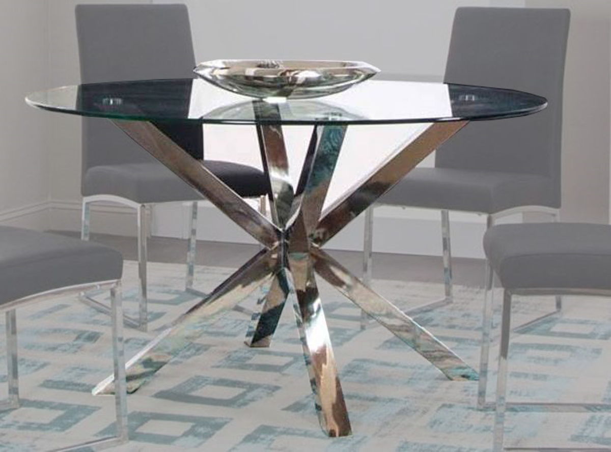 Cramco Classic Clear Glass Stainless Steel 54 Inch Round Dining Table The Classy Home