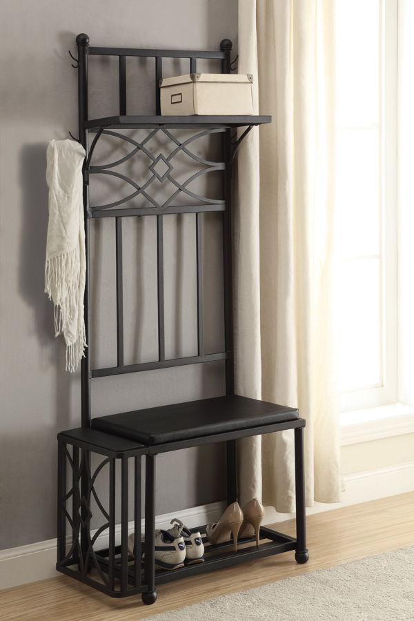 Black Wood Hall Tree w/Shelves For Storage | The Classy Home