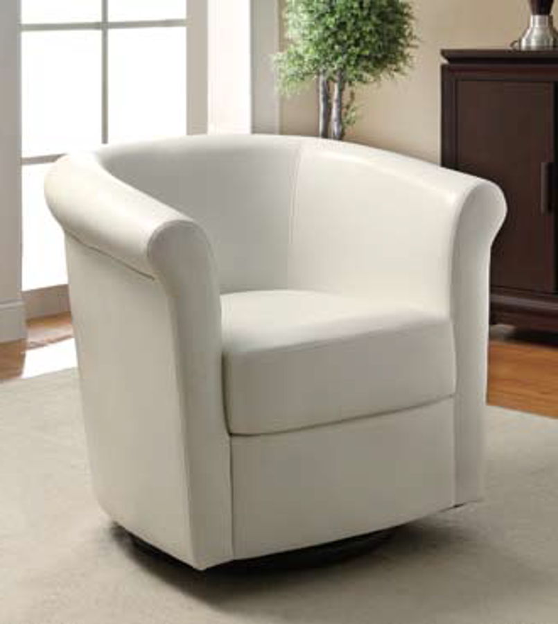 Contemporary White Barrel Back Swivel Accent Chair | The Classy Home