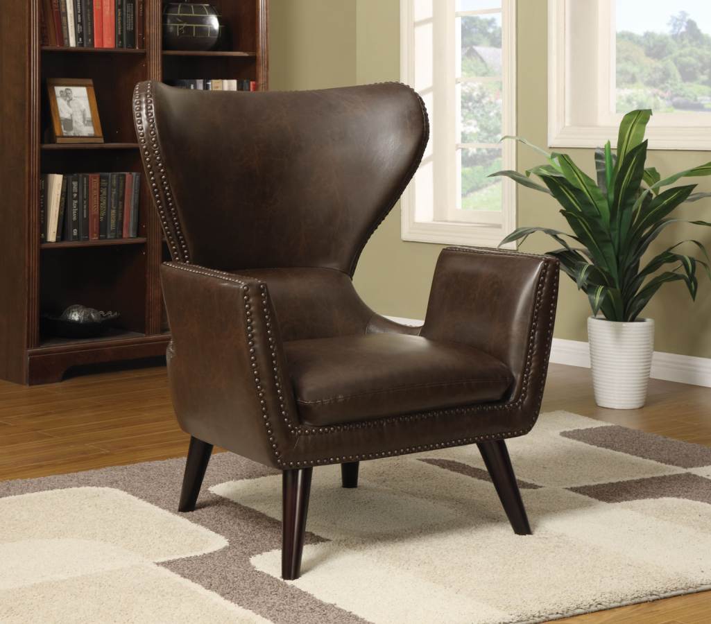 Coaster Furniture Brown Leatherette Accent Chair With Nailhead Trim ...