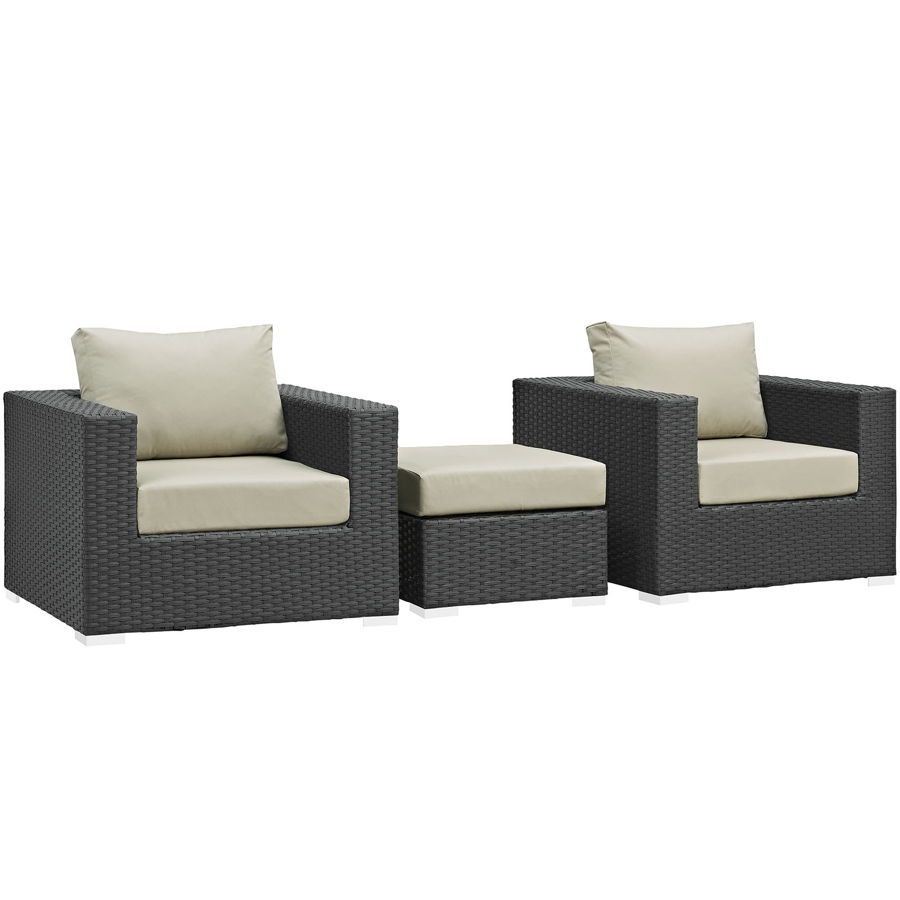 Modway Furniture Sojourn Beige 3pc Outdoor Chairs And Ottoman Set