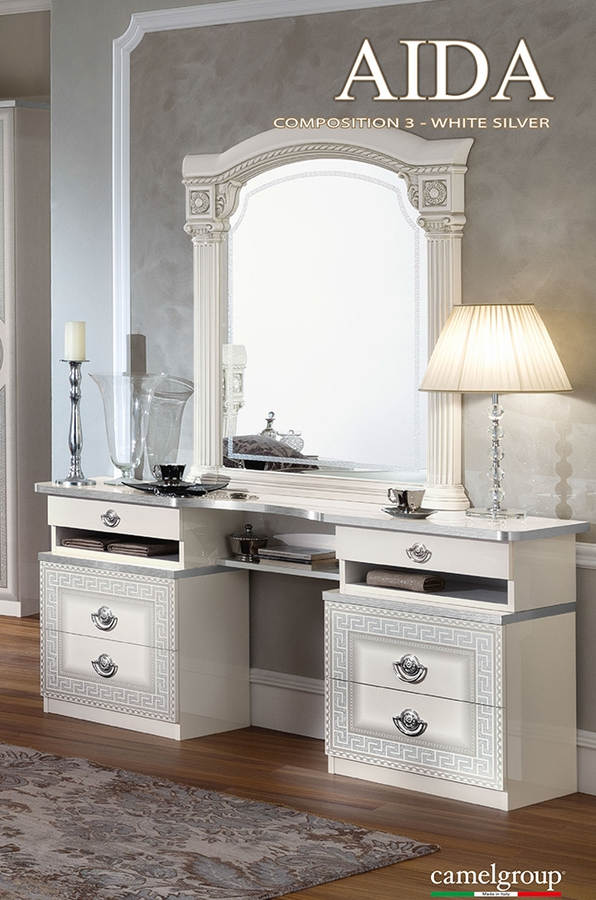 Esf Camelgroup Italy Aida White Silver Vanity Dresser And Mirror