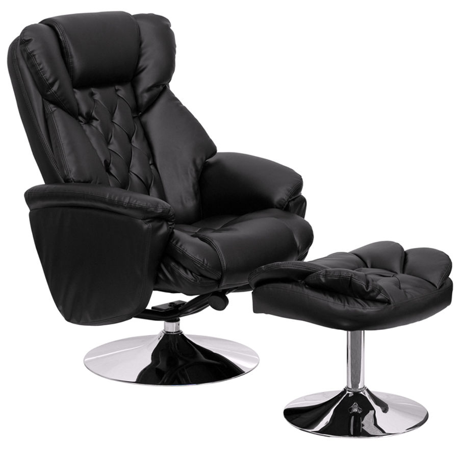 Modern Black Leather Reclining Chair with Ottoman New ...