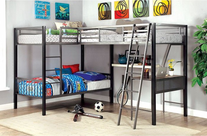 Furniture Of America Ballarat Triple Twin Bunk Bed With Desk The