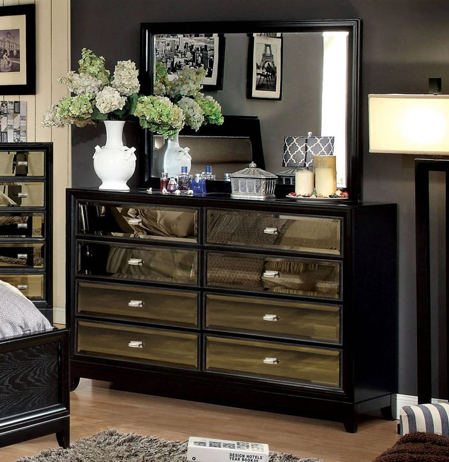 Furniture Of America Golva Black Dresser And Mirror The Classy Home