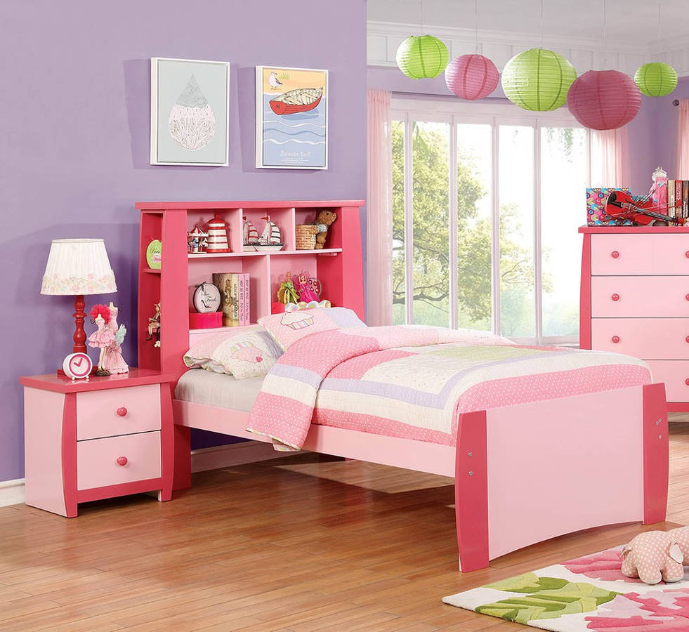 furniture of america marlee pink 2pc kids bedroom set with