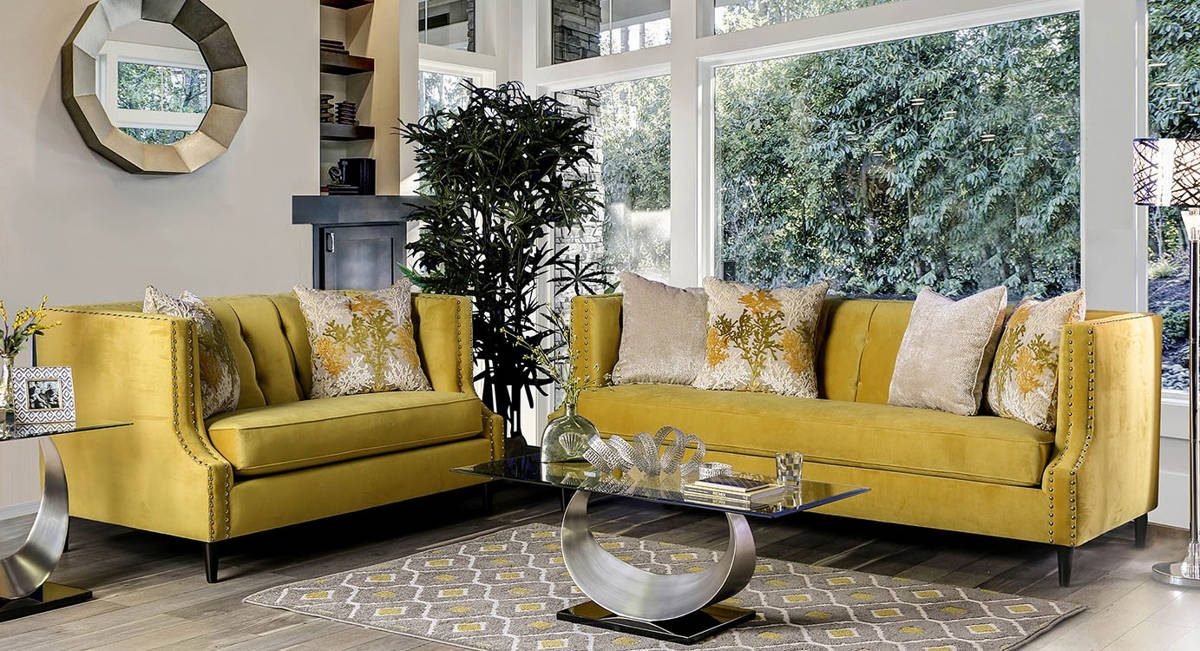 Furniture of America Tegan Royal Yellow 2pc Living Room