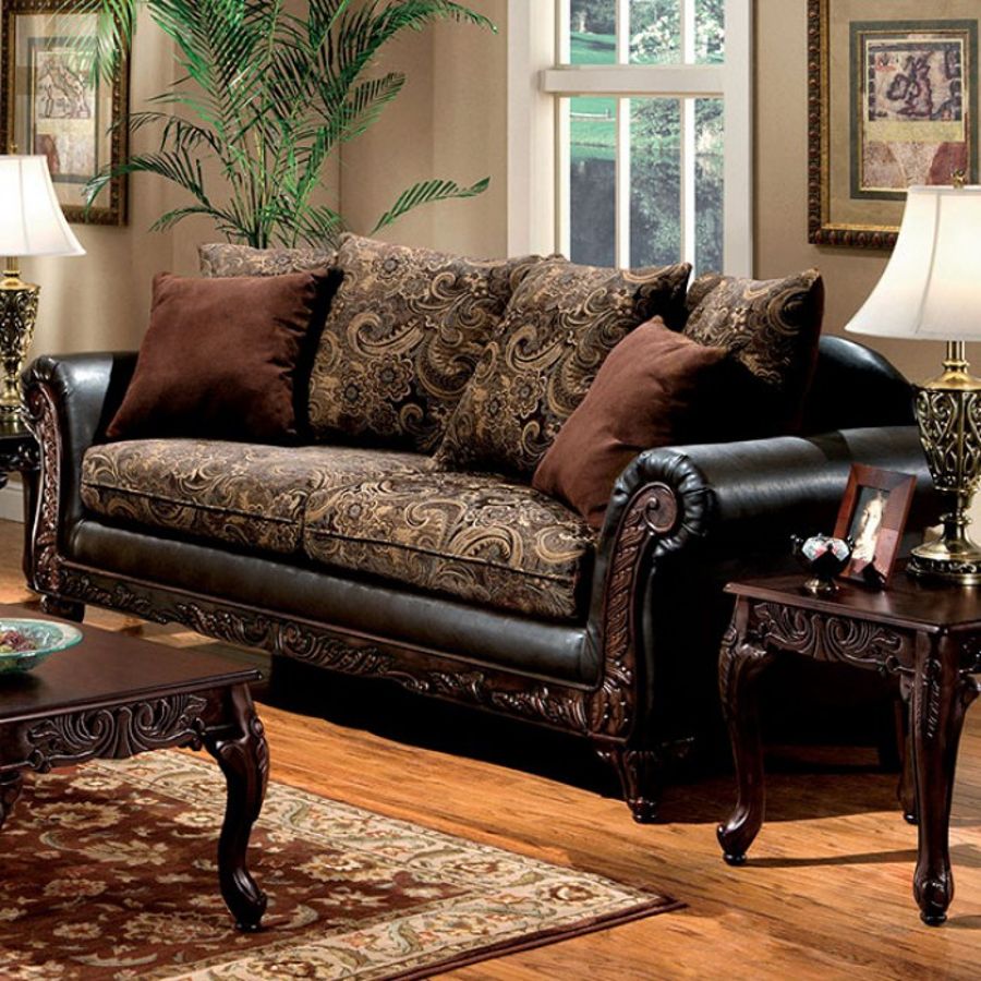 Furniture Of America Rotherham Floral Brown Espresso Sofa