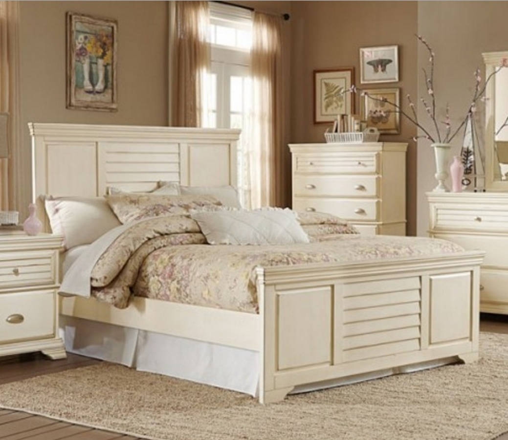 Laurinda Cottage Antique White Wood King Bed | The Classy Home