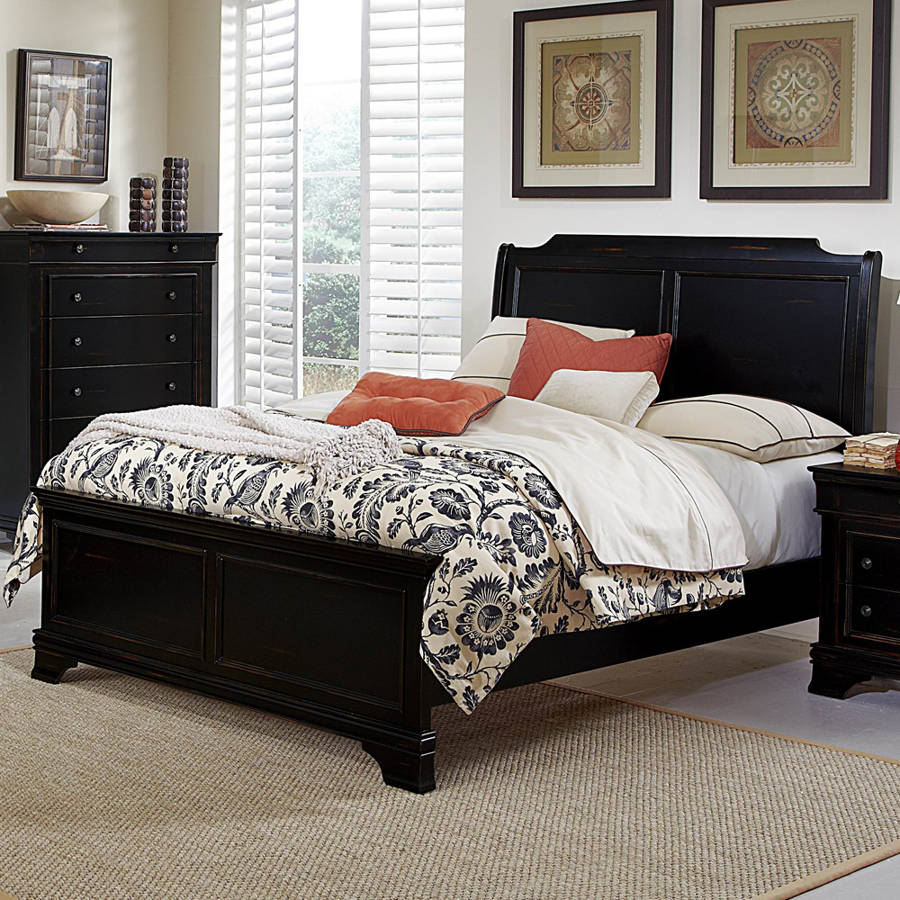 Derby Run Traditional Rusticated Black Wood King Panel Bed | The Classy ...