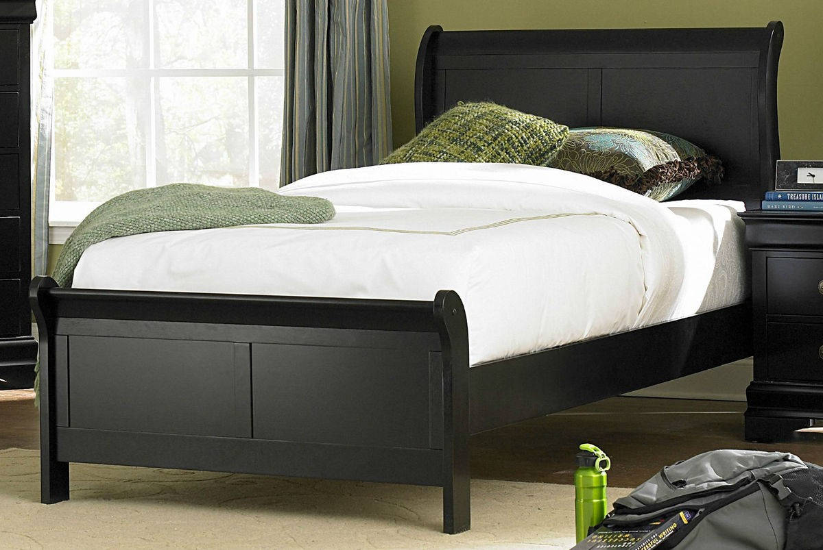 Marianne Casual Black  Wood  Twin Sleigh Bed  The Classy Home