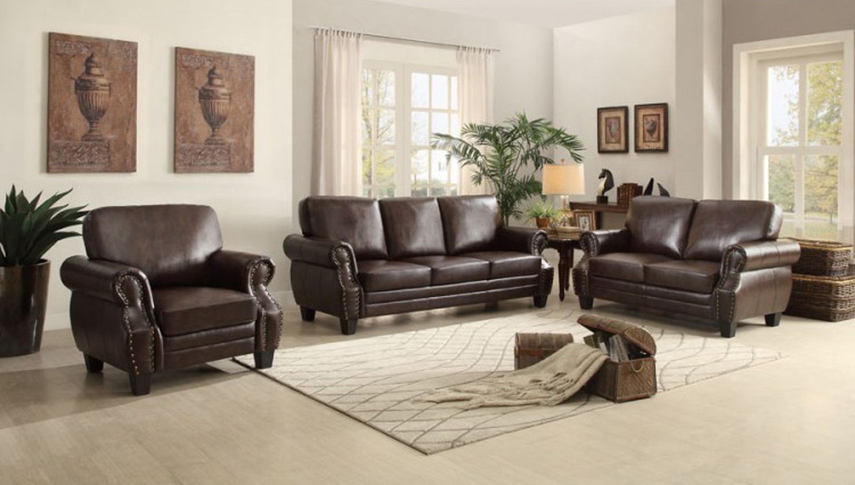 Bertrand Traditional Dark Brown Bonded Leather 3pc Living Room Set ...