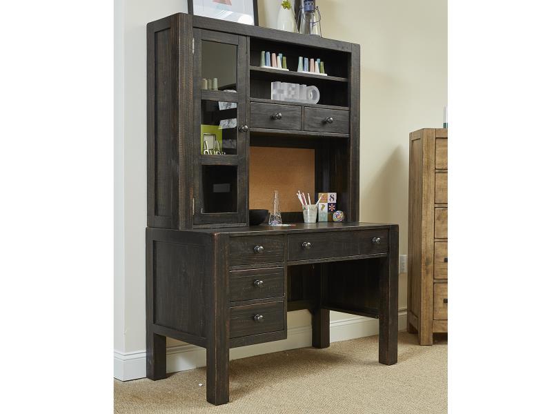 Easton Transitional Dark Chocolate Pine Solid Wood Desk W Hutch