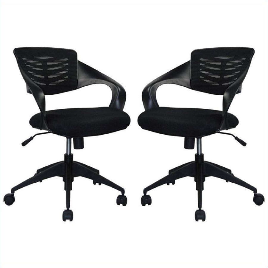 2 Grove Black Mesh Mid Back Curve Armrest Ergonomic Office Chairs The