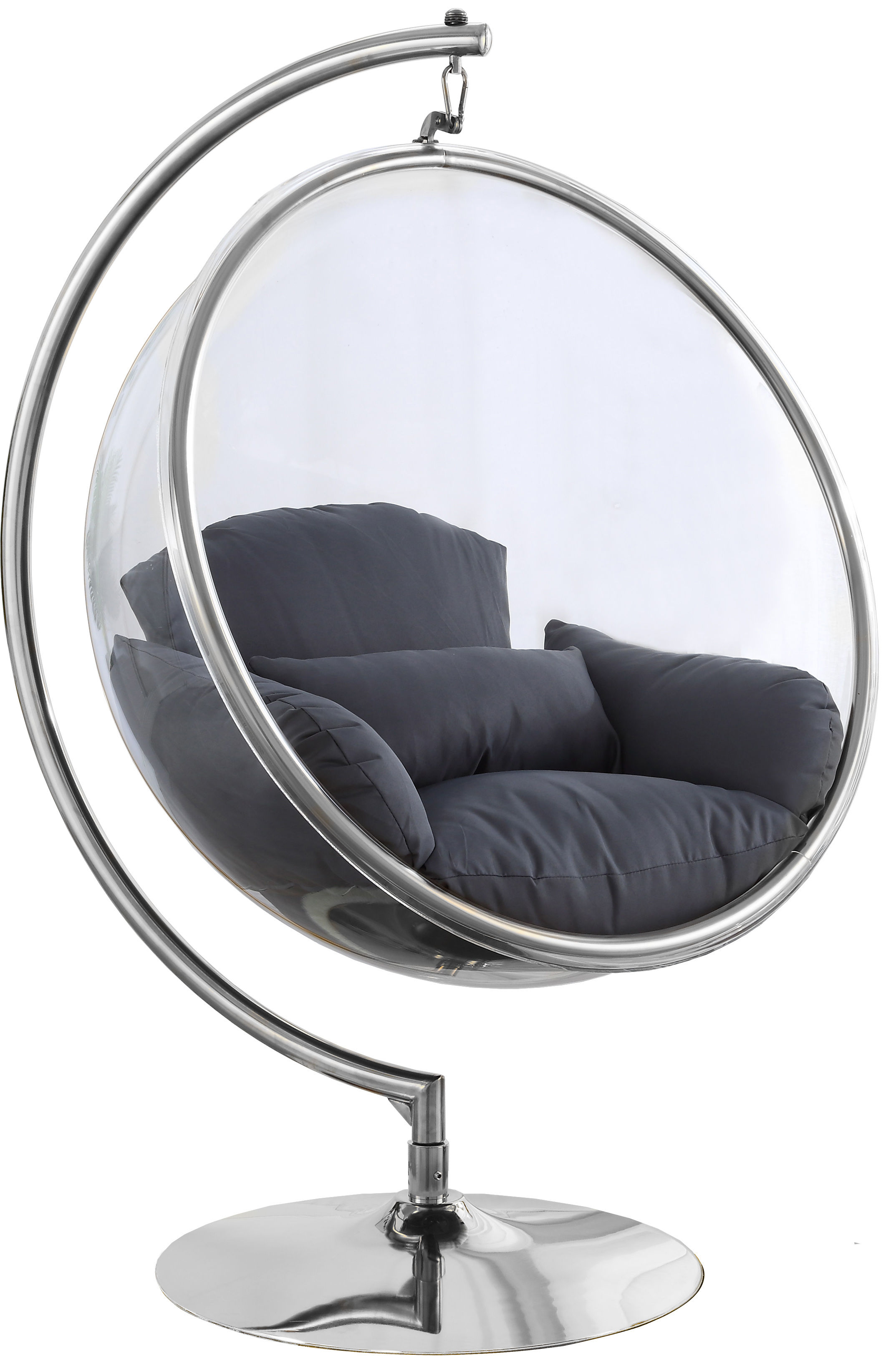 Meridian Furniture Luna Grey Fabric Chrome Base Acrylic Swing Bubble Accent Chair