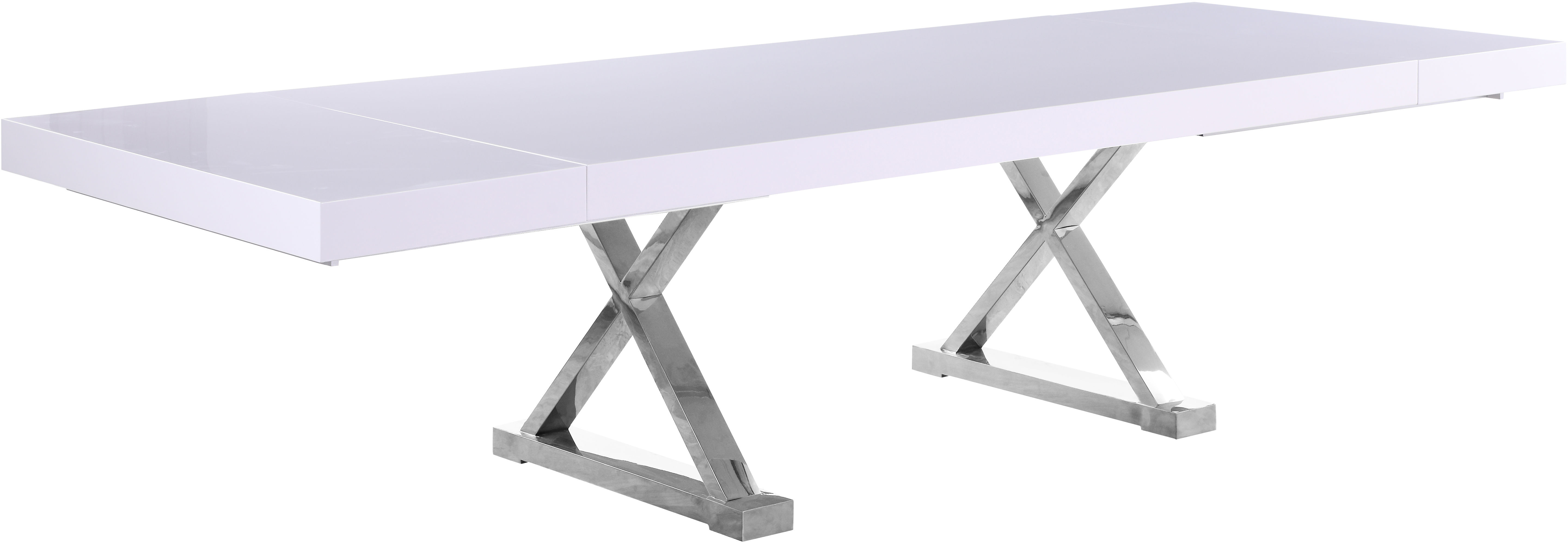 Meridian Furniture Excel White Lacquer Chrome Base Extendable Dining Table