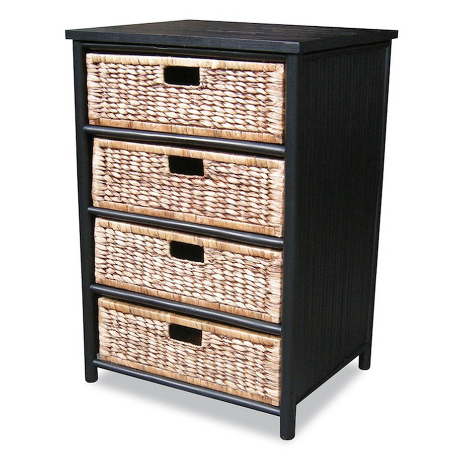 Homeroots Naia Black Brown 4 Baskets Storage Cabinet The Classy Home