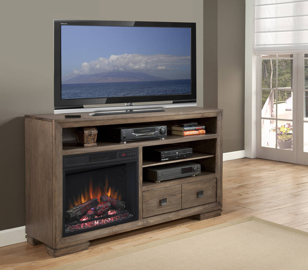 Progressive Furniture Mulholland Antler 60 Inch Console With Fireplace 