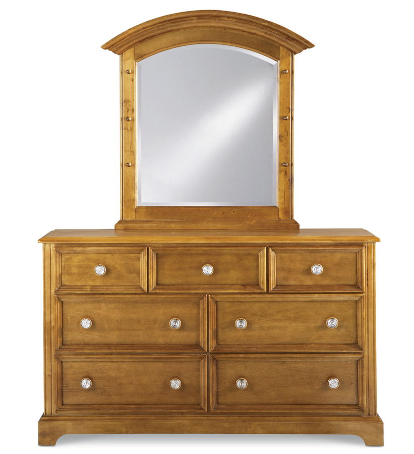 Bearrific Traditional Medium Brown Wood Glass Dresser And Mirror