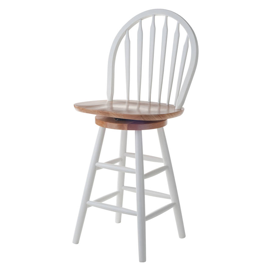 Winsome Wagner Natural White Solid Wood 24 Inch Arrow Back Windsor Swivel Seat Bar Stool The